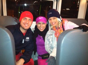 James Patrick, Kim Miller and Shannon Dougherty on the bus heading to the race