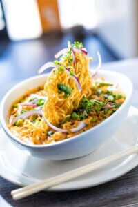 Award-winning food photography by James Patrick featuring Thai noodle dish for Phoenix Magazine cover shot in Phoenix Arizona