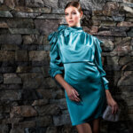 High-fashion evening wear photographed for a magazine publication.