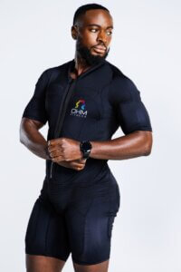 OHM Fitness male athlete in fitness suit photographed on white in Phoenix